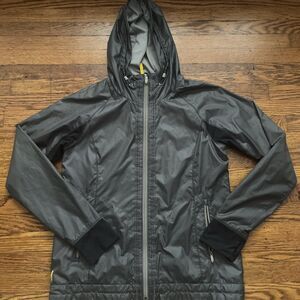 LOLE Gray Hooded Rain Jacket Windbreaker Thumb Hole Pocket Size Med Unique Cute